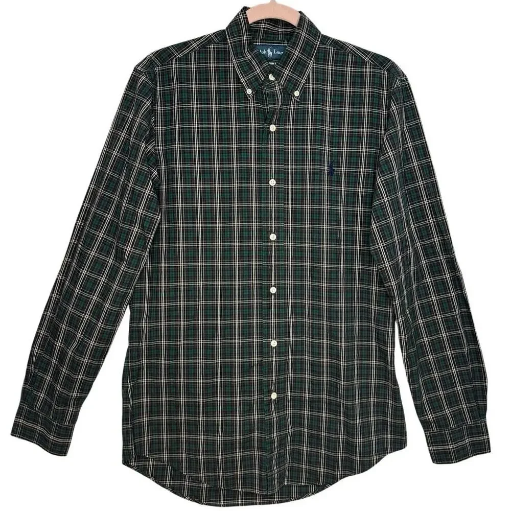 Ralph Lauren Button Down Casual Plaid Shirt 100% Cotton Size‎ Small Green